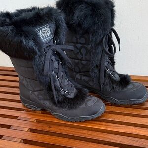 Coach Women's Black Winter Boots with Fur Trim